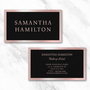 Carte De Visite Noir avec bordure glam rose gold et rose pastel