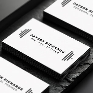 Carte De Visite Noir & Blanc Bold Barbell Entraîneur Personnel Sim