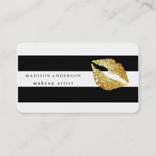 Carte De Visite Noir & Blanc Chic Gold Lips Artiste maquillage