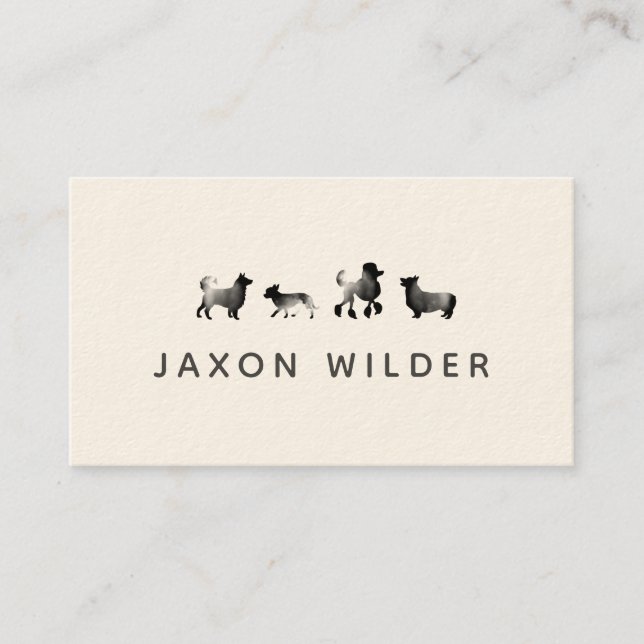 Carte De Visite Noir blanc Chien Silhouette Cloud Minimal (Devant)