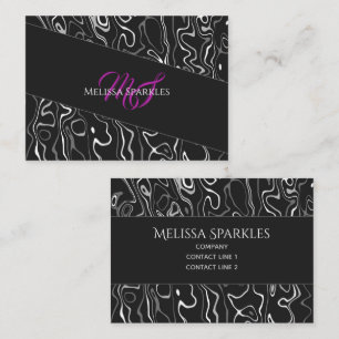 Carte De Visite Noir blanc damas abstrait motif Monogramme