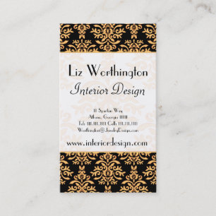 Carte De Visite Noir, blanc et damassé dorée royale d'or