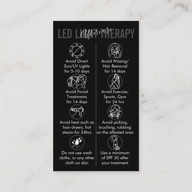 Carte De Visite Noir Blanc Led Light Thérapie Peau Aftercare (Dos)