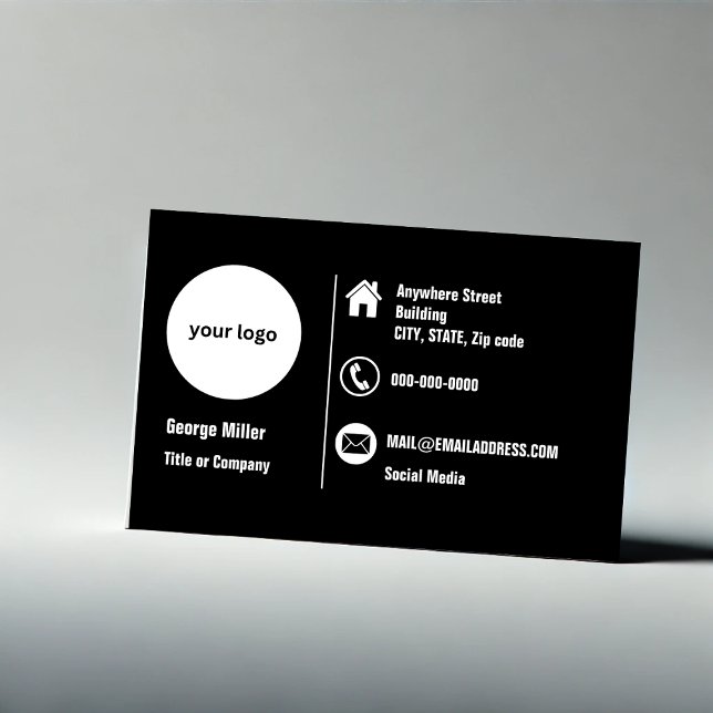 Carte De Visite noir blanc minimal professionnel rond logo (Créateur téléchargé)