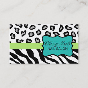 Carte De Visite Noir, Blanc, Turquoise & Vert Zèbre & Cheetah