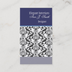 Carte De Visite Noir bleu rétro Premade de damassé florale