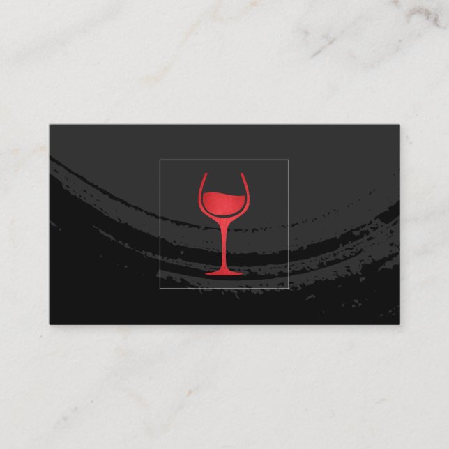 Carte De Visite Noir brossé sur verre de vin rouge (Devant)