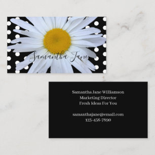 Carte De Visite Noir Chic Blanc Pois Daisy Personnalisé
