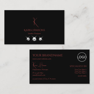 Carte De Visite Noir clair moderne avec logo Monogramme et diamant