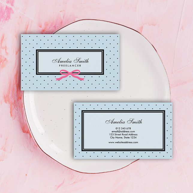 Carte De Visite Noir classique moderne Polka Point Rouge Ruban (Créateur téléchargé)