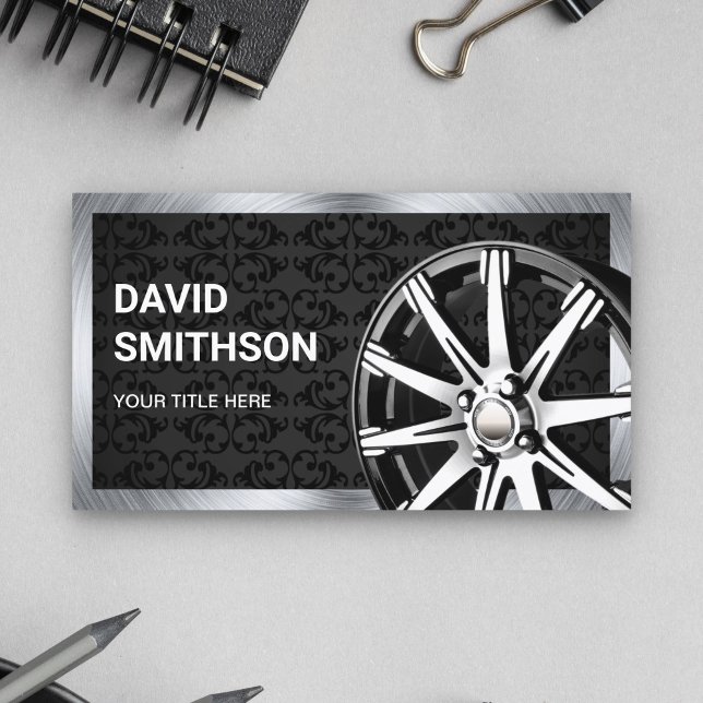 Carte De Visite Noir Damask Chrome Voiture Alloy Roue Roue Rim Méc (Créateur téléchargé)