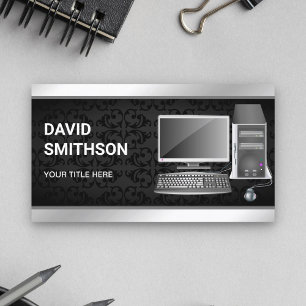 Carte De Visite Noir Damask PC de bureau Technicien de réparation 