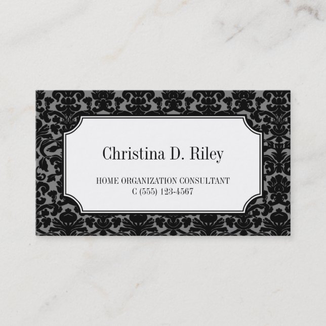 Carte De Visite Noir damé cadre frontière consultant professionnel (Devant)
