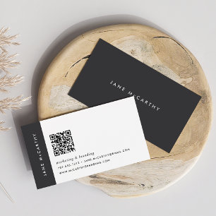 Carte De Visite Noir de cendre Code QR minimaliste moderne