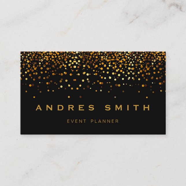 Carte De Visite Noir de confettis d'aluminium de Faux de parties (Devant)
