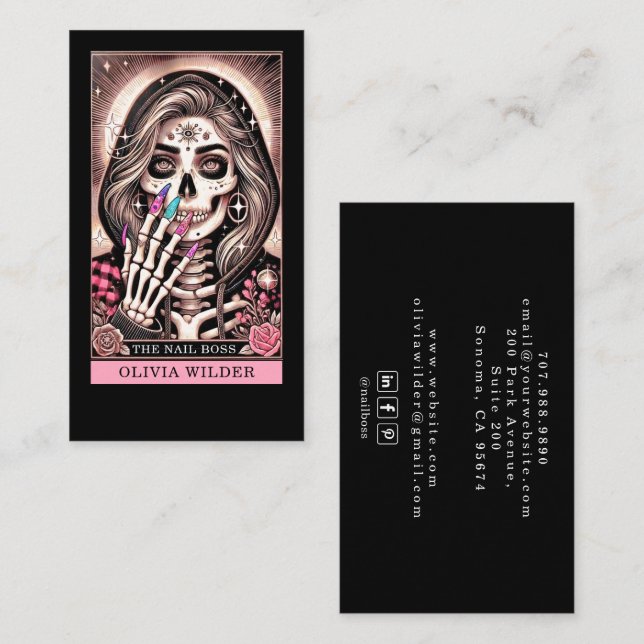 Carte de visite noir de la carte Tarot Tech Nail (Devant / Derrière)