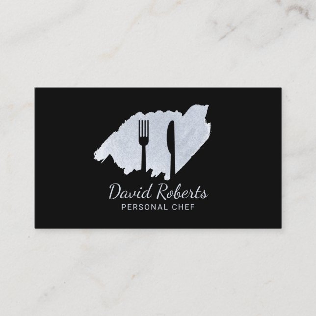 Carte De Visite Noir élégant de chef de restaurant personnel de (Devant)