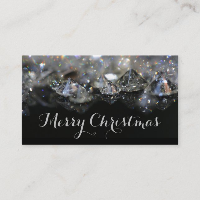 Carte De Visite Noir élégant de fête brillant de diamants de Noël (Devant)