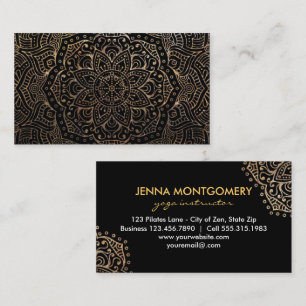 Carte De Visite Noir élégant d'or de mandalas de l'instructeur  