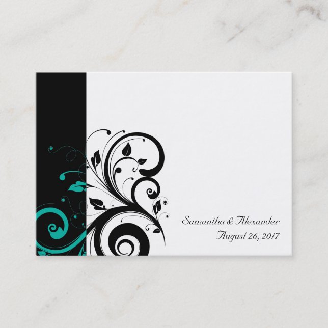 Carte De Visite Noir et blanc avec Turquoise rotation inverse (Devant)