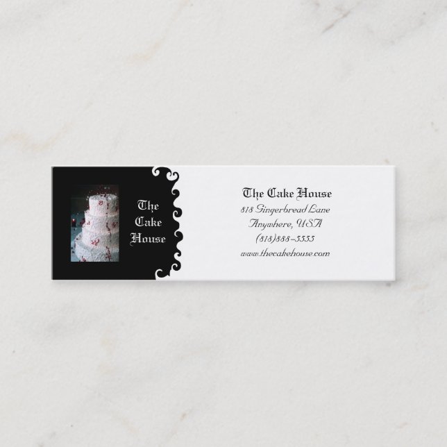 Carte de visite noir et blanc de gâteau de mariage (Devant)