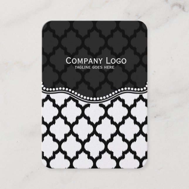 Carte De Visite Noir et blanc Ikat Quatrefoil Motif moderne (Devant)