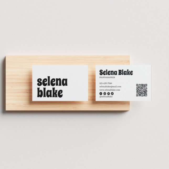 Carte De Visite Noir et blanc minimaliste | Code QR moderne (Créateur téléchargé)