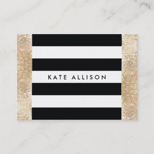 Carte De Visite Noir et blanc strié FAUX Gold Sequin Beauté