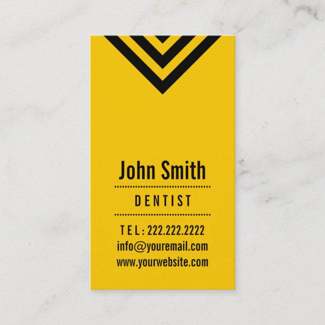 Carte de visite noir et jaune moderne de dentiste (Devant)