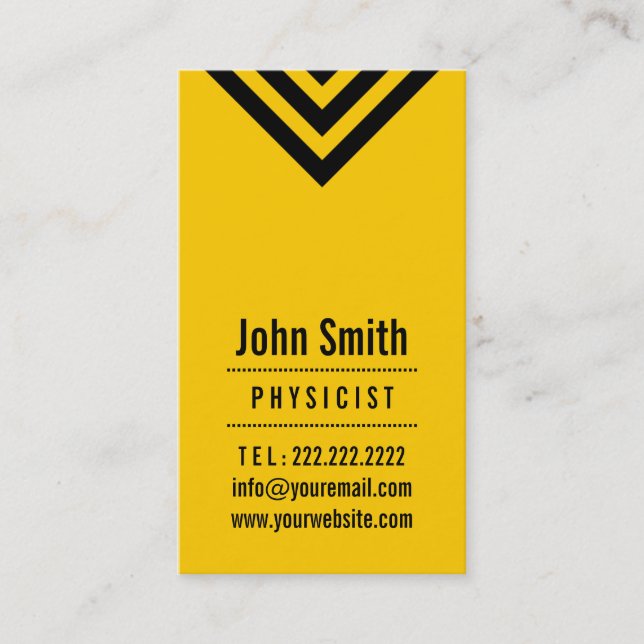 Carte de visite noir et jaune moderne de physicien (Devant)