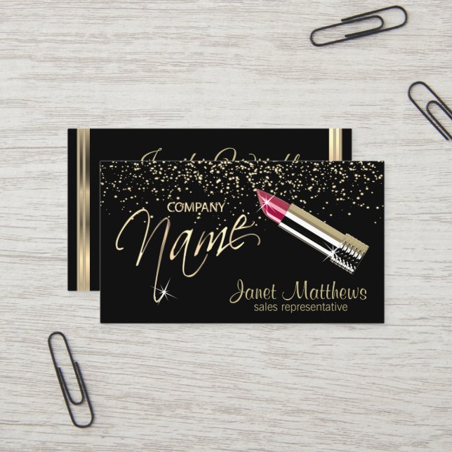 Carte De Visite Noir et or avec Lipstick (Devant/Arrière en situation)