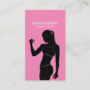 Carte De Visite Noir et rose personnels d'entraîneur de fille de