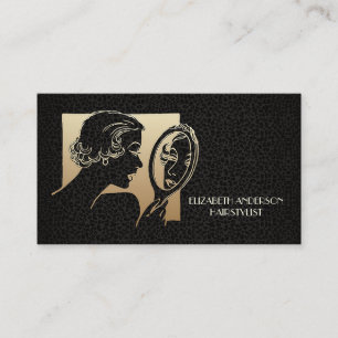 Carte De Visite Noir fascinant d'esthéticien et léopard d'or