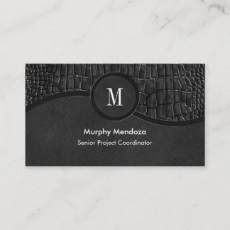 Carte De Visite Noir Faux Alligator Cuir Peau Luxe Monogramme