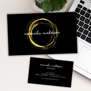 Carte de visite noir Faux Gold Circle de luxe