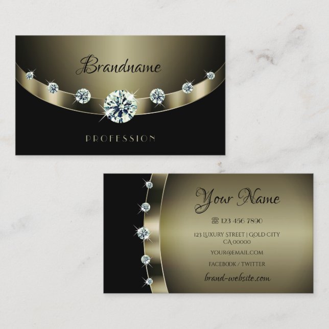 Carte De Visite Noir foncé moderne avec strass lumineux (Devant / Derrière)