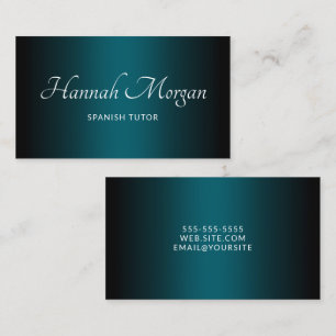 Carte De Visite Noir foncé Ombre Turquoise élégant Script