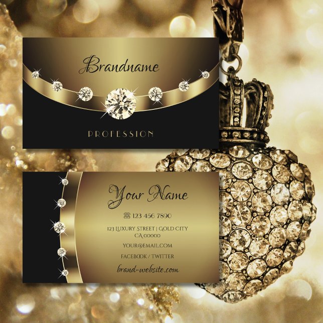 Carte De Visite Noir glamour or avec Diamants Professionnel (Créateur téléchargé)