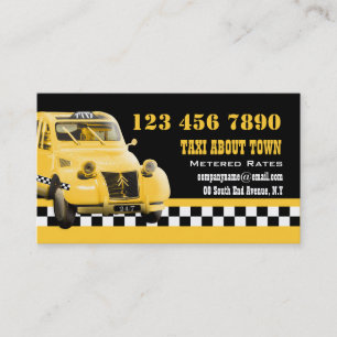 Carte De Visite Noir jaune vintage drôle de taxi