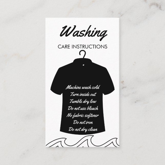 Carte De Visite Noir Long Cou Chemise Lavage Instruction Soins (Devant)