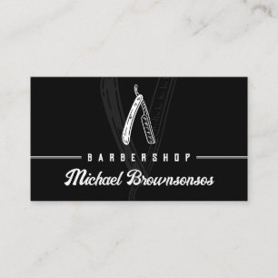 Carte De Visite Noir minimaliste moderne Barber en Razor