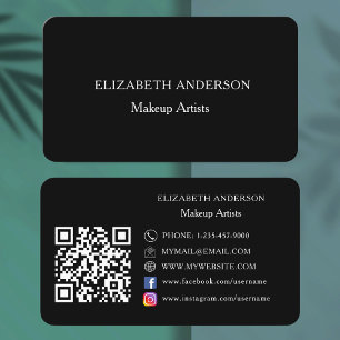 Carte De Visite Noir minimaliste Qr code médias sociaux