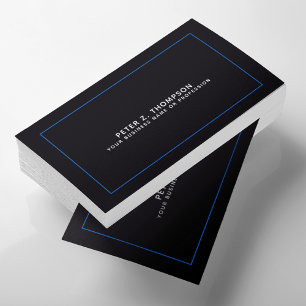 Carte de visite noir moderne avec fine ligne bleue