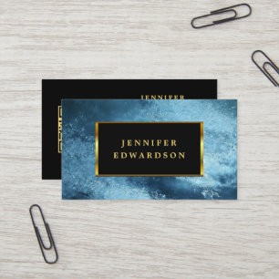 Carte De Visite Noir moderne bleu glace QR code professionnel