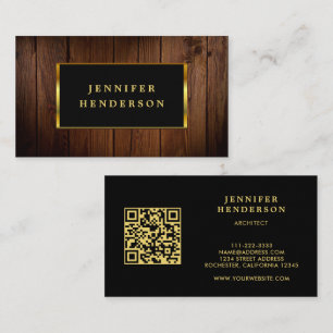 Carte De Visite Noir moderne bois QR code professionnel