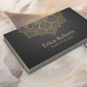 Carte De Visite Noir moderne de mandala de Lotus d'or d'entraîneu