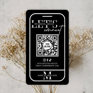 Carte De Visite Noir moderne minimaliste médias sociaux QR Code