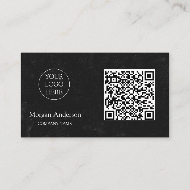 Carte De Visite Noir moderne professionnel QR Code Logo d'entrepri (Devant)