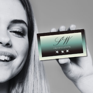 Carte De Visite Noir moderne Turquoise Gradient Bijoux étincelants