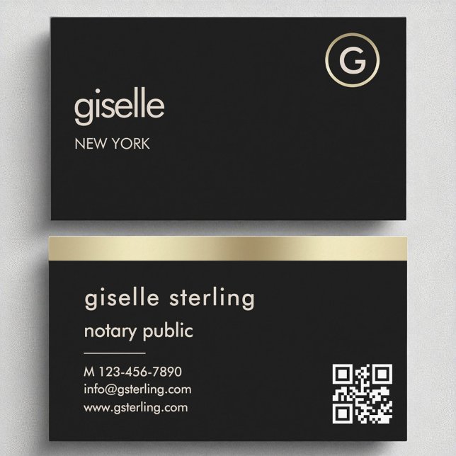 Carte De Visite Noir Noir QR Code Gold Foil (Créateur téléchargé)
